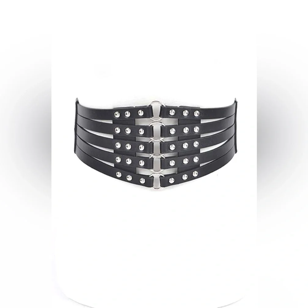 Black & Silver Vegan Leather Statement Belt